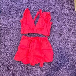 Red ruffle crop top and shorts set from shop in Italy
